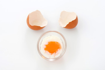 Soft boiled egg on white background