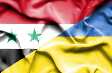 Waving flag of Ukraine and Syria