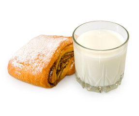  buns and milk on a white background closeup