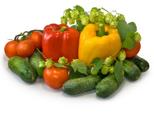 vegetables on the plate on white background