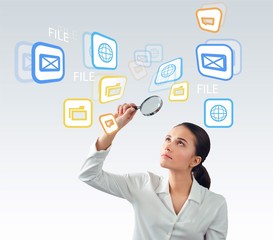 Magnifying Glass, Searching, Women.