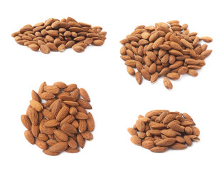 Pile of multiple almond seeds isolated