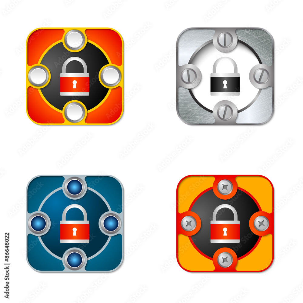 Poster vector simple objects with screws and padlock