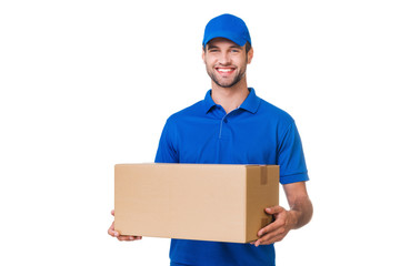 Cheerful delivery man. 