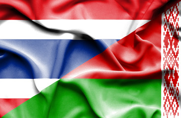 Waving flag of Belarus and Thailand