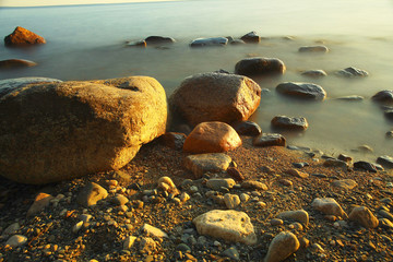beach stone coast water frozen landscape