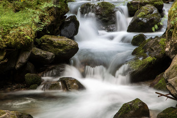 Fototapeta na wymiar Water flowing between stones