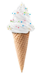 Ice cream vanilla sprinkles in wafer cone isolated