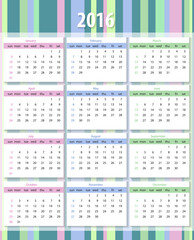 Calendar 2016 starting from sunday