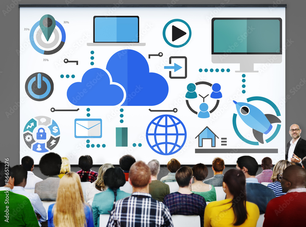Poster cloud computing network online internet storage concept