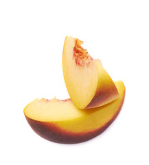 Peach fruit's slices composition isolated