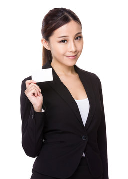 Businesswoman showing a blank namecard