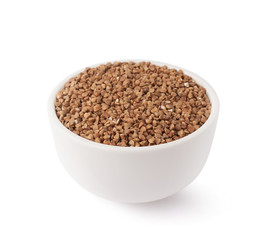 Bowl full of buckwheat isolated