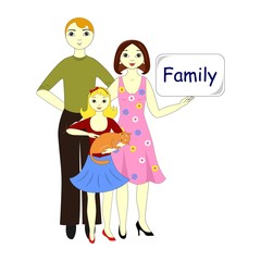 the vector illustration dedicated to the friendly family: mother, father and daughter.