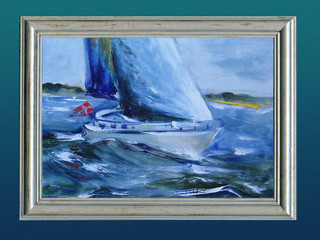 Yacht Regatta. Luxury sport. Oil on canvas