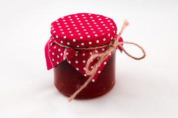 Strawberry jam and fresh berries isolated on white