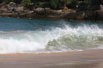 sea wave coast surf foam blue background