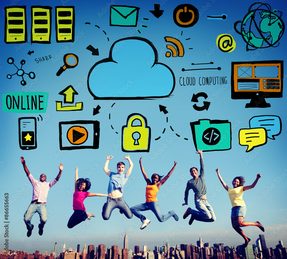 Poster cloud computing network online internet storage concept