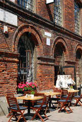 outdoor restaurant on OFF Piotrkowska in Lodz - obrazy, fototapety, plakaty