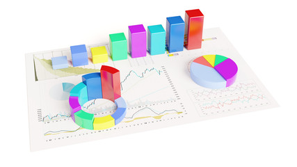 3D Diagramme auf Papier mit Statistik