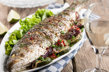 Baked fish with vegetables