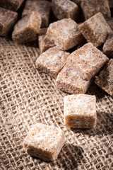 Brown sugar cubes closeup