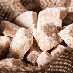 Brown sugar cubes closeup
