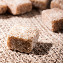 Brown sugar cubes closeup
