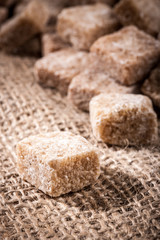Brown sugar cubes closeup