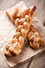 Buns on wooden table
