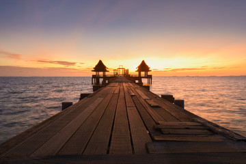 Twilight wood bridge at Djittabhawan Temple