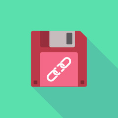 Long shadow floppy icon with a broken chain