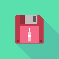 Long shadow floppy icon with a bottle of wine