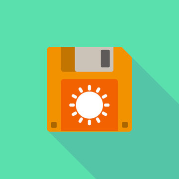 Long shadow floppy icon with a sun