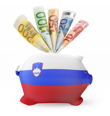 Piggy bank with the flag of Slovenia .(series)
