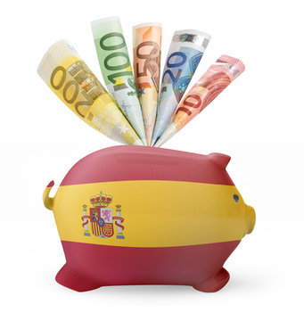 Piggy bank with the flag of Spain .(series)