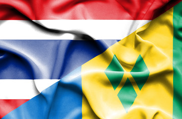 Waving flag of Saint Vincent and Grenadines and Thailand