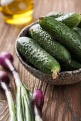 Fresh cucumbers, green vegetables