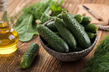 Fresh cucumbers, green vegetables