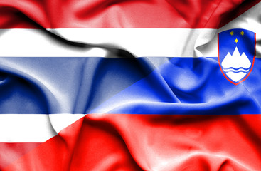 Waving flag of Slovenia and Thailand