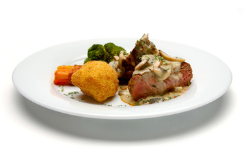 Food, steak on white plate nicely served