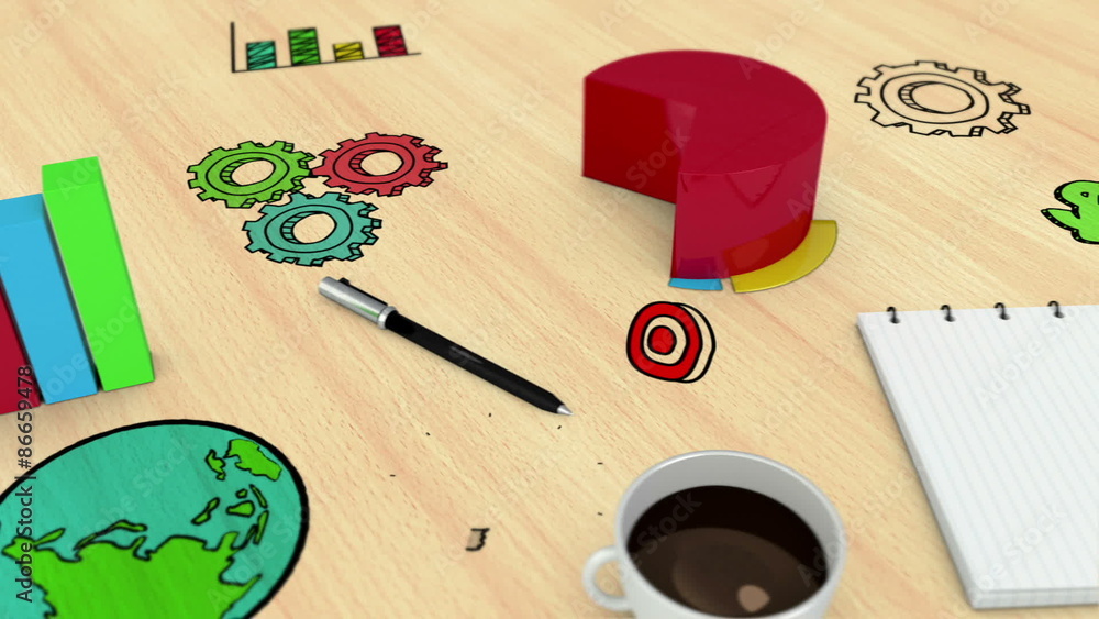 Aufkleber Digital animation of graph and notebook