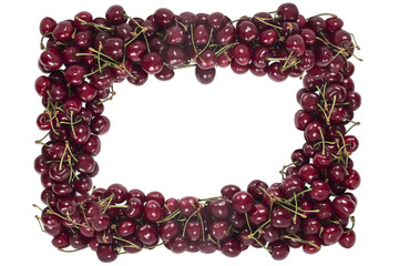 Fresh ripe organic cherries frame border