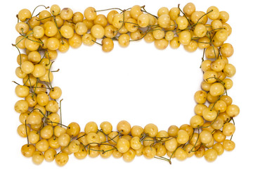 Fresh ripe organic white cherries frame border