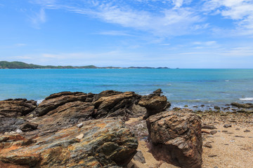 Fototapeta na wymiar Sky with beautiful beach with rocks and tropical sea