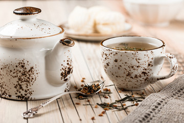 Tea with white marshmallows