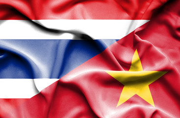 Waving flag of Vietnam and Thailand