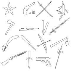 weapons and guns simple outline icons eps10