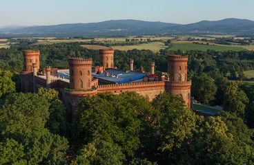 aerial view of palace in Kamieniec Zabkowicki town