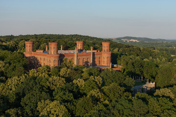 Fototapeta na wymiar aerial view of palace in Kamieniec Zabkowicki town
